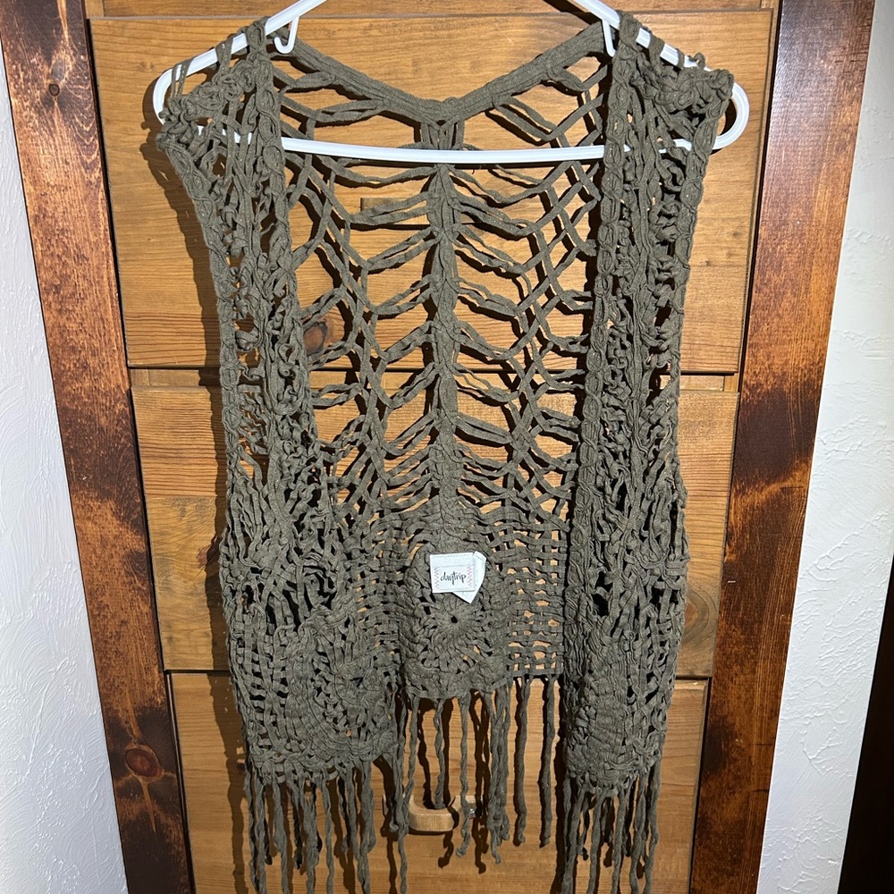 Daytrip Olive Green Crochet Fringe Vest
